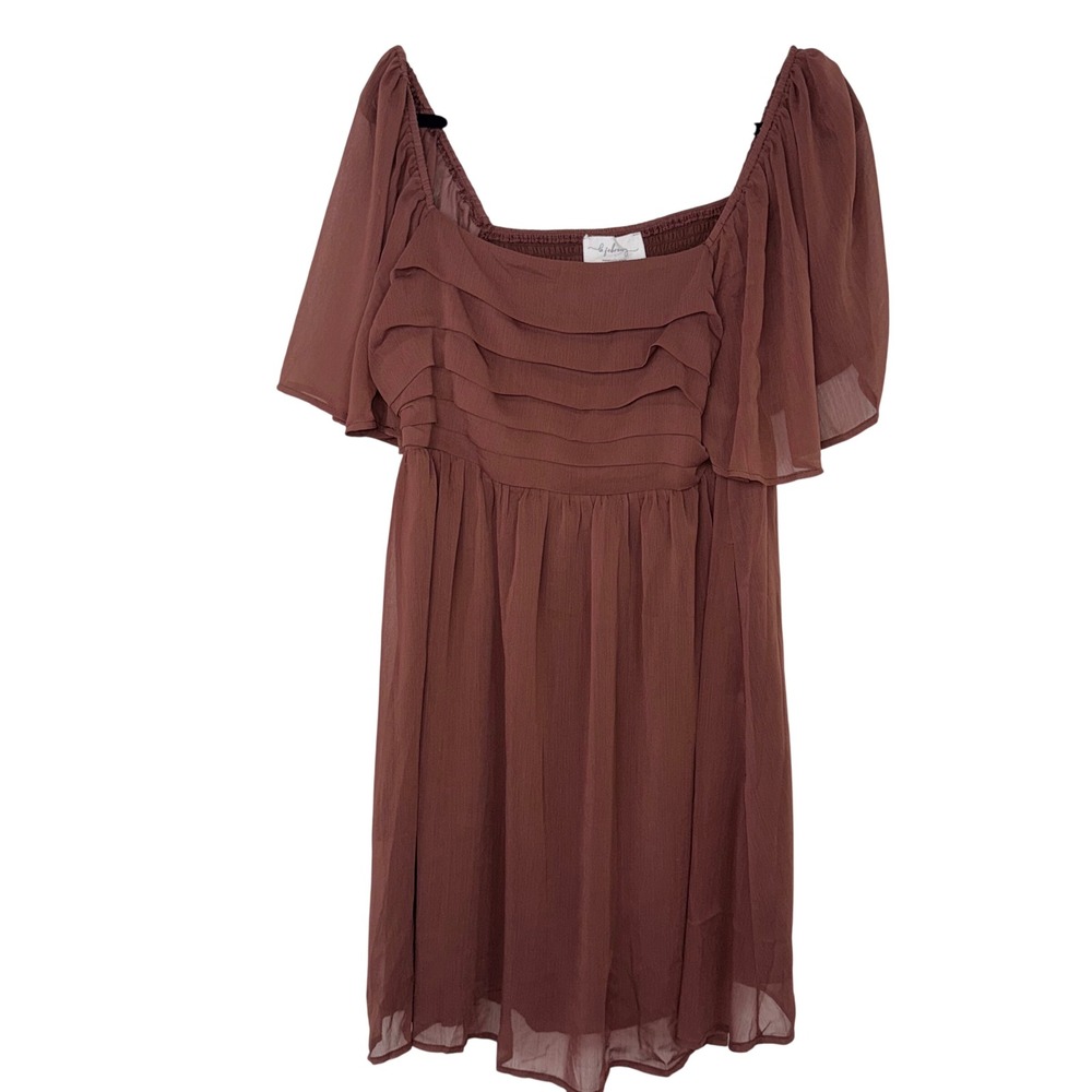 La February Bates Sisters Boutique Brown Ruffle Smocked Dress Flutter Sleeve L